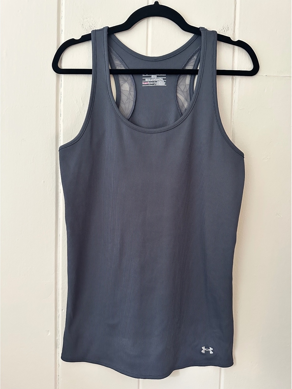 Under Armour Gray Racerback Active Tank with Back Geometric Lace Detail Size XL